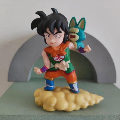 DBZ Set of 7 PVC Figures with Flying Nimbus Cloud, Goku Gohan Chibi Master Roshi Yamcha Kuririn Bulma, Ideal Gift for Fans (8-10.5cm)