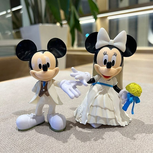 Cute Mickey & Minnie Mouse Figures (11 cm/Set of 2), Wedding Pose Figure, Cake Decoration Set, Funny Bride and Groom in White Dress