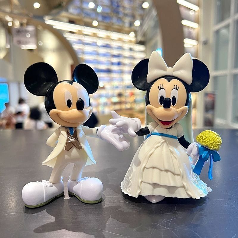 Cute Mickey & Minnie Mouse Figures (11 cm/Set of 2), Wedding Pose Figure, Cake Decoration Set, Funny Bride and Groom in White Dress