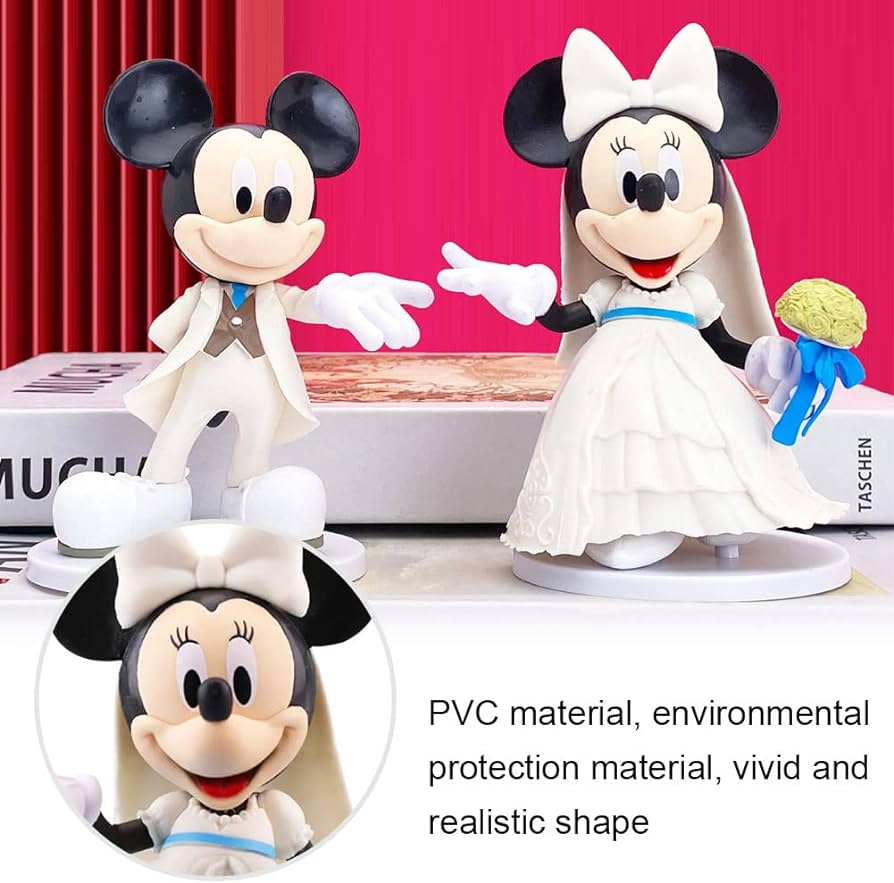 Cute Mickey & Minnie Mouse Figures (11 cm/Set of 2), Wedding Pose Figure, Cake Decoration Set, Funny Bride and Groom in White Dress