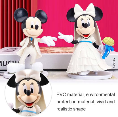 Cute Mickey & Minnie Mouse Figures (11 cm/Set of 2), Wedding Pose Figure, Cake Decoration Set, Funny Bride and Groom in White Dress