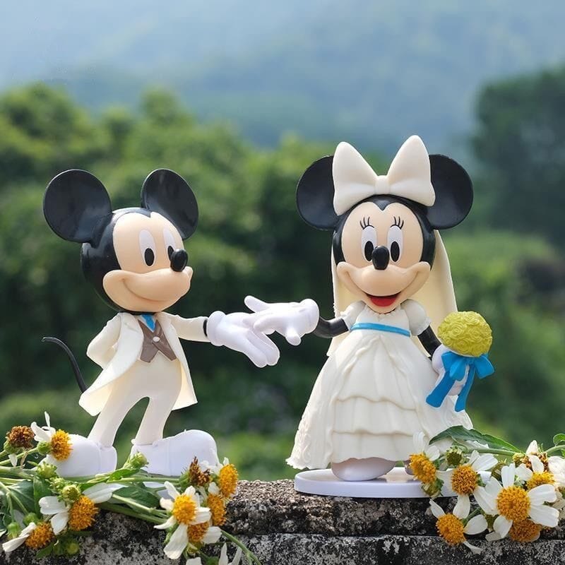 Cute Mickey & Minnie Mouse Figures (11 cm/Set of 2), Wedding Pose Figure, Cake Decoration Set, Funny Bride and Groom in White Dress