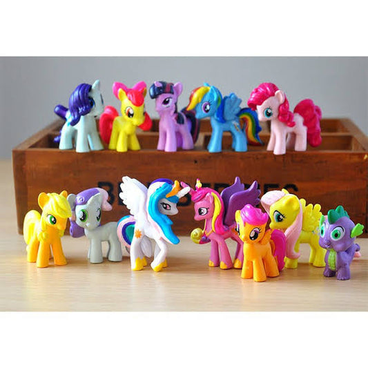 Cute Unicorn Figures 12 Pcs, My Little Pony, Colorful Mini Horses, Decorative Play Set - 6cm