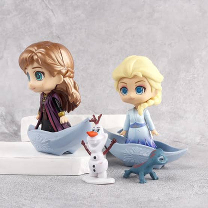 Frozen 4 pcs Figure Set, Princess Anna, Queen Elsa with Olaf & Bruni, Cake Toppers, Car Dashboard Decor, Best Gift - 5.5 to 11 cm