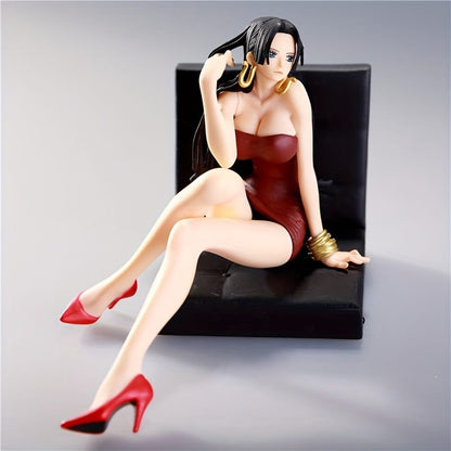 One Piece Boa Hancock PVC Figure (11cm), Beauty Anime Model, Sitting on Black Sofa in Red Hip Skirt and Red Heels, Beautiful Gift & Collectible