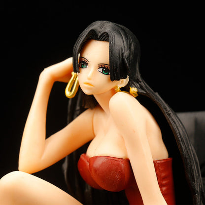 One Piece Boa Hancock PVC Figure (11cm), Beauty Anime Model, Sitting on Black Sofa in Red Hip Skirt and Red Heels, Beautiful Gift & Collectible