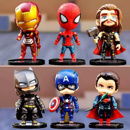 Marvel Avengers Super Hero Chibi Action Figures - Set of 6, Premium PVC Anime, Best Gift for KIds / Avenger Fans, (Height- 9cm)