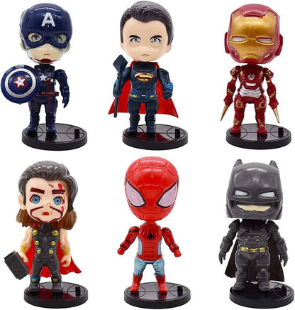 Marvel Avengers Super Hero Chibi Action Figures - Set of 6, Premium PVC Anime, Best Gift for KIds / Avenger Fans, (Height- 9cm)