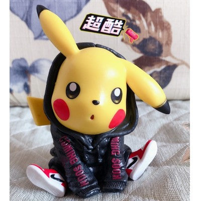 Cute Pokemon Pikachu in Black Hoodie & Sneakers, PVC Cartoon Toy, Cake /Car Dashboard /Study Table Decor, Gift for Pikachu Fans (11 cm)