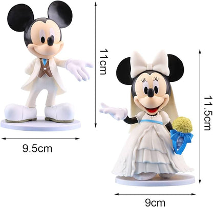 Cute Mickey & Minnie Mouse Figures (11 cm/Set of 2), Wedding Pose Figure, Cake Decoration Set, Funny Bride and Groom in White Dress