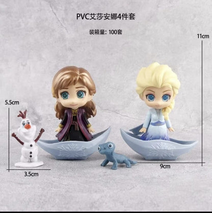 Frozen 4 pcs Figure Set, Princess Anna, Queen Elsa with Olaf & Bruni, Cake Toppers, Car Dashboard Decor, Best Gift - 5.5 to 11 cm