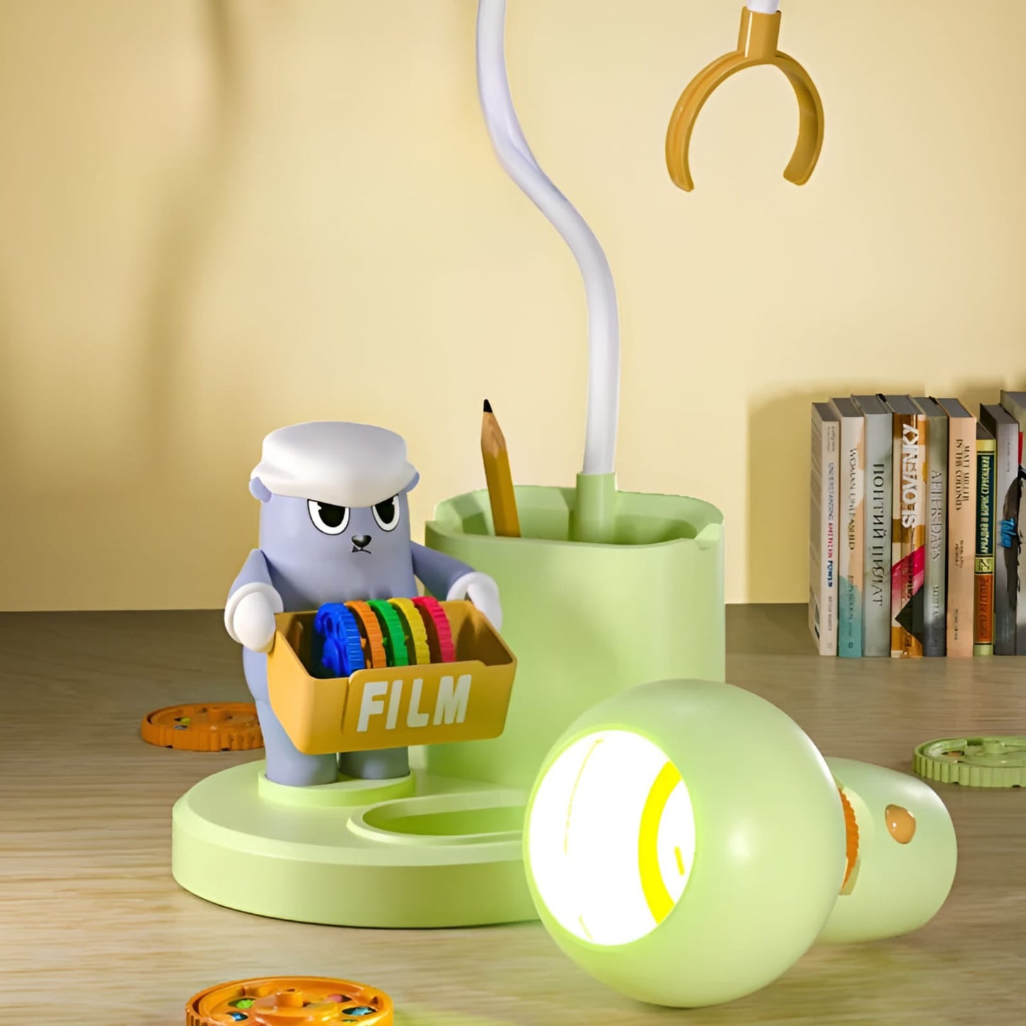 Mini Cartoon Projection Lamp, 5 Slides 40 Patterns, Study/Table/Desk Lamp with Pen / Pencil Holder, Educational Toy & Gift for Kids