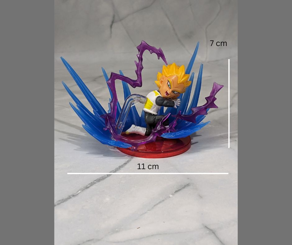 Dragon BallZ Vegeta in Fighting Pose (7 cm x 11 cm), Energy Effect Action Figure with Cute Display Stand, Best Anime Gift for DBZ Fans