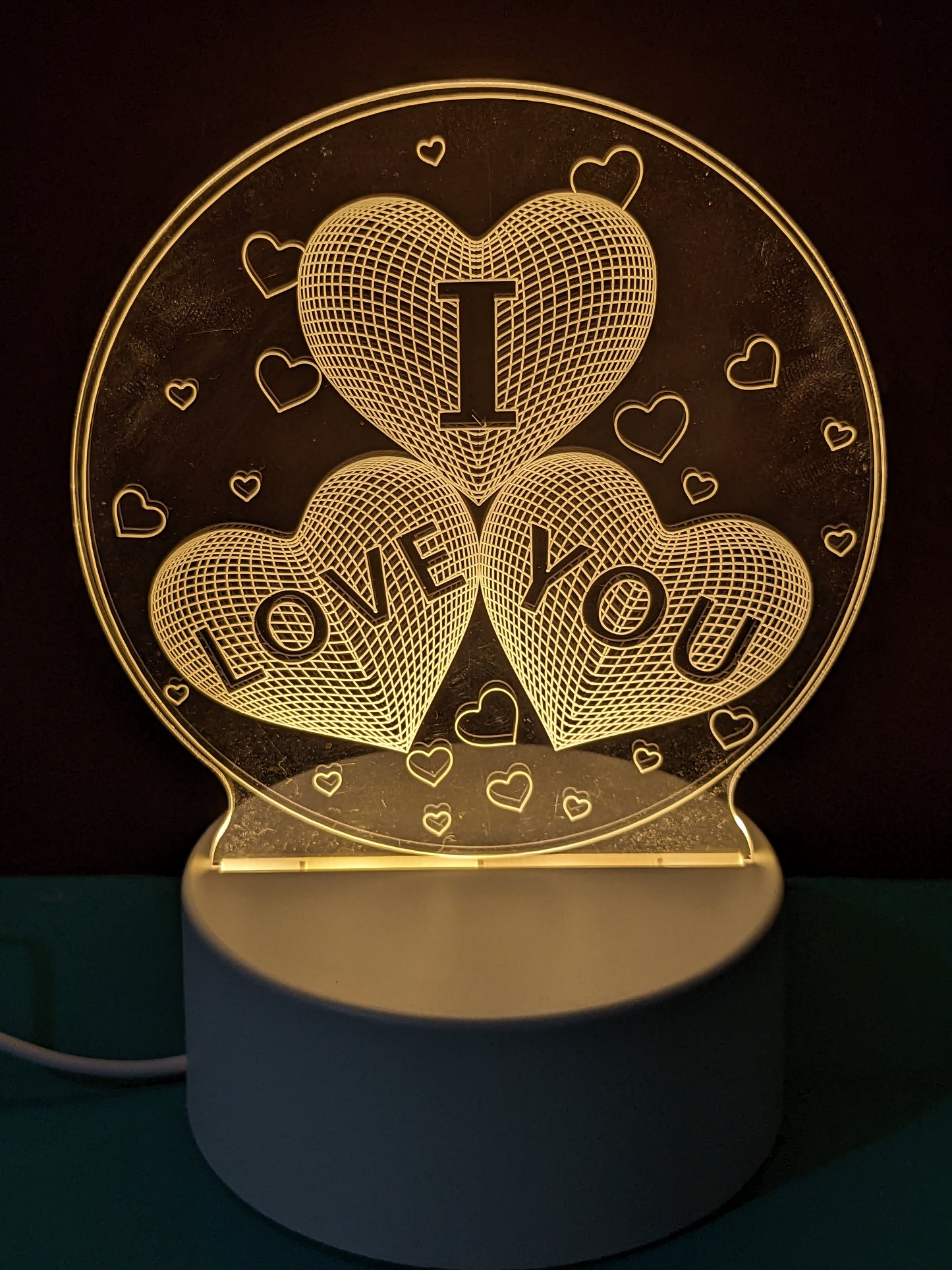 I Love You Heart 3D Illusion Night Lamp, Acrylic LED Lamp, Home Decor, Kids Bedroom Decor, Best Gift, LED Plug and Play (16 cm)