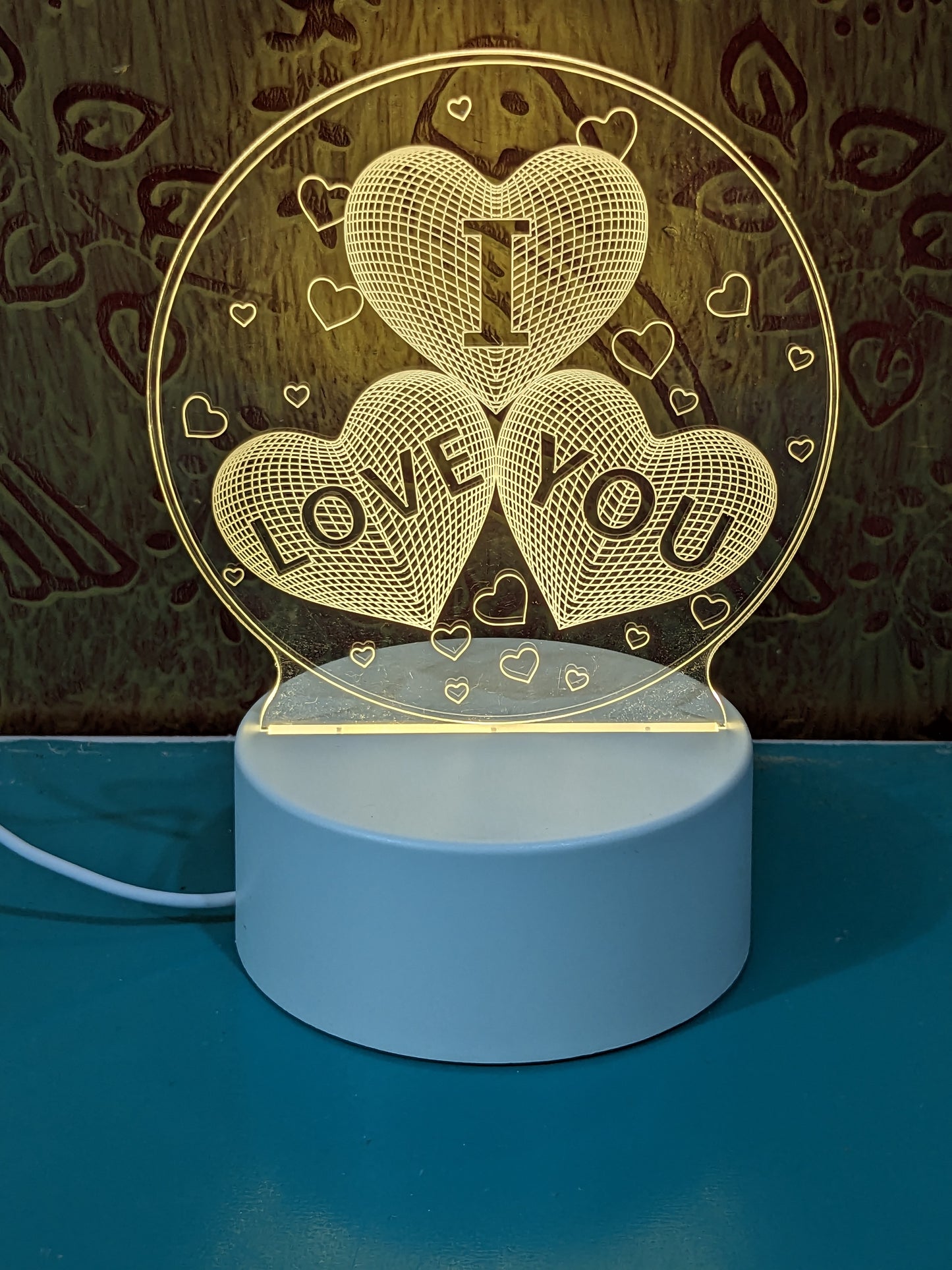 I Love You Heart 3D Illusion Night Lamp, Acrylic LED Lamp, Home Decor, Kids Bedroom Decor, Best Gift, LED Plug and Play (16 cm)