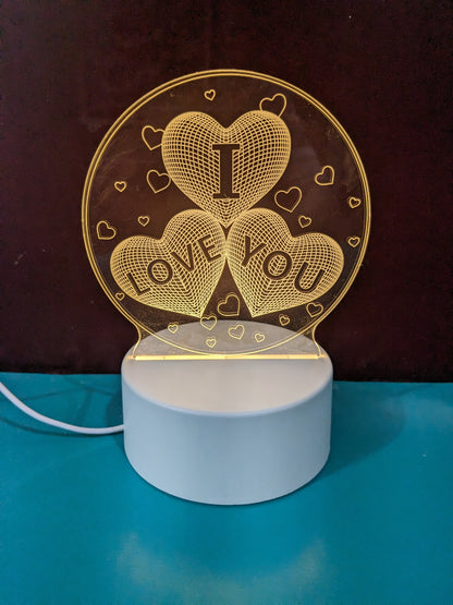 I Love You Heart 3D Illusion Night Lamp, Acrylic LED Lamp, Home Decor, Kids Bedroom Decor, Best Gift, LED Plug and Play (16 cm)