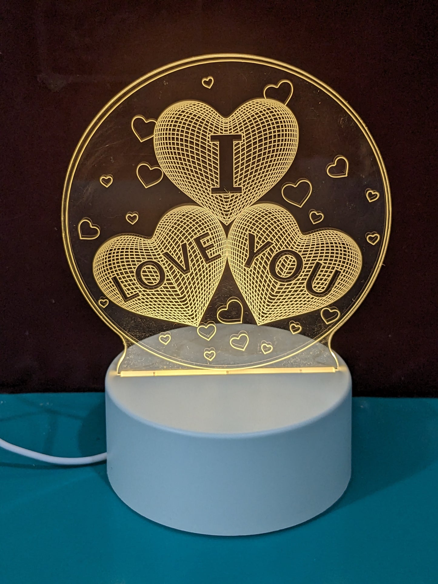 I Love You Heart 3D Illusion Night Lamp, Acrylic LED Lamp, Home Decor, Kids Bedroom Decor, Best Gift, LED Plug and Play (16 cm)