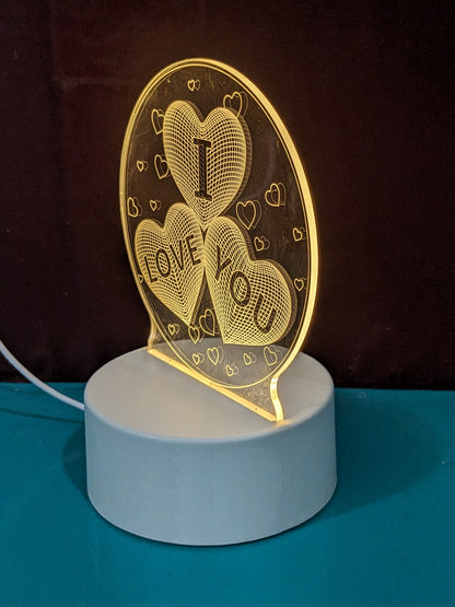 I Love You Heart 3D Illusion Night Lamp, Acrylic LED Lamp, Home Decor, Kids Bedroom Decor, Best Gift, LED Plug and Play (16 cm)
