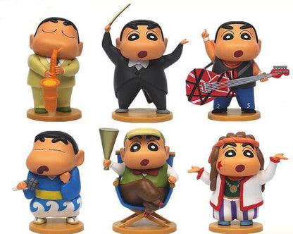 ShinChan Music Group Set - 6pcs (7.5 cm), ShinChan Orchestra Party, PVC Action Figures with Mic, Guitar & Saxophone, Ideal Gift for Music Lovers