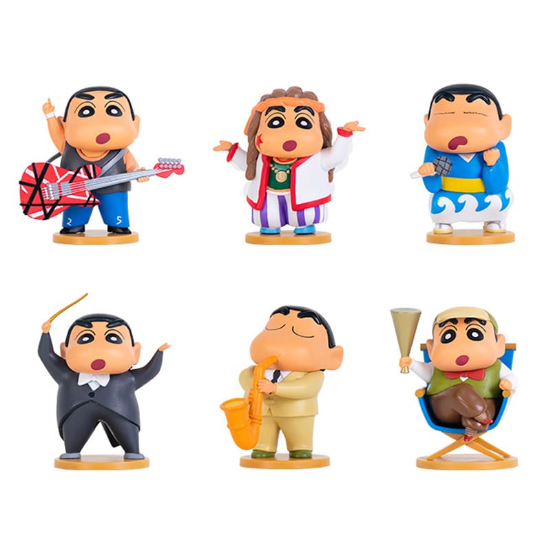 ShinChan Music Group Set - 6pcs (7.5 cm), ShinChan Orchestra Party, PVC Action Figures with Mic, Guitar & Saxophone, Ideal Gift for Music Lovers