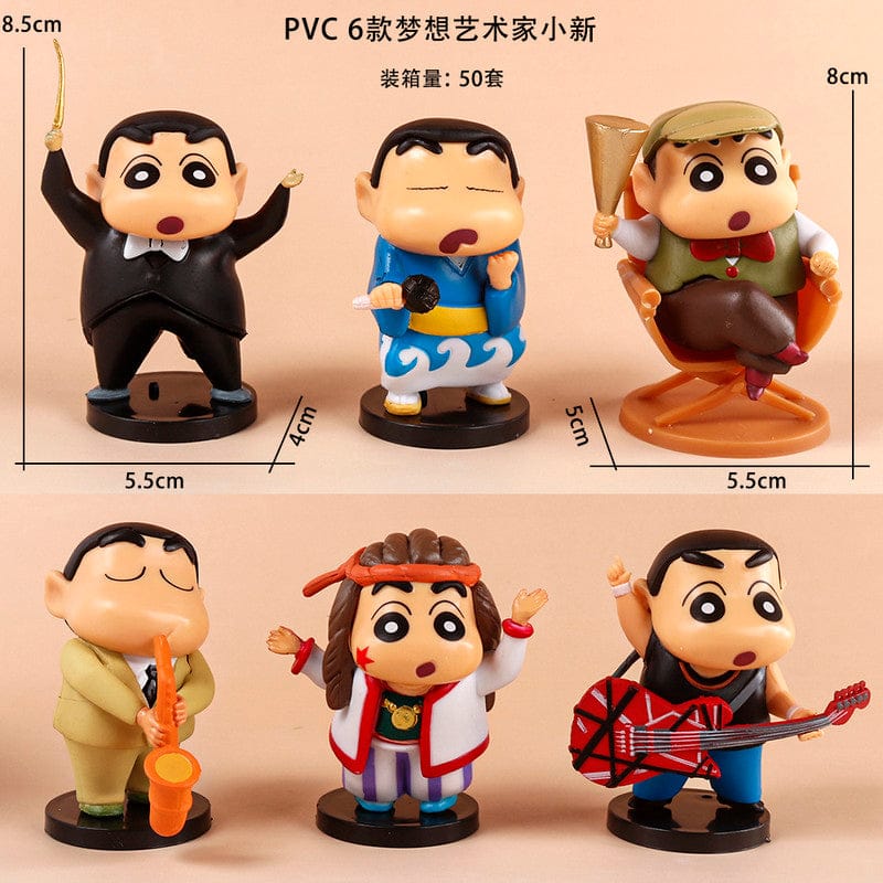 ShinChan Music Group Set - 6pcs (7.5 cm), ShinChan Orchestra Party, PVC Action Figures with Mic, Guitar & Saxophone, Ideal Gift for Music Lovers