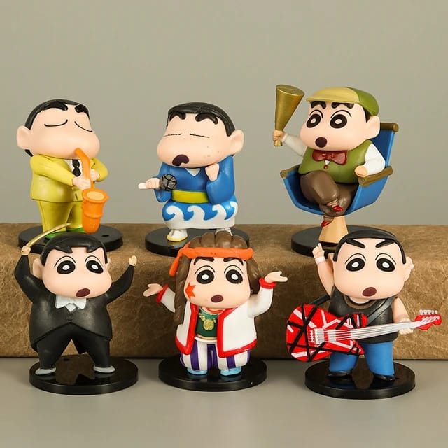 ShinChan Music Group Set - 6pcs (7.5 cm), ShinChan Orchestra Party, PVC Action Figures with Mic, Guitar & Saxophone, Ideal Gift for Music Lovers