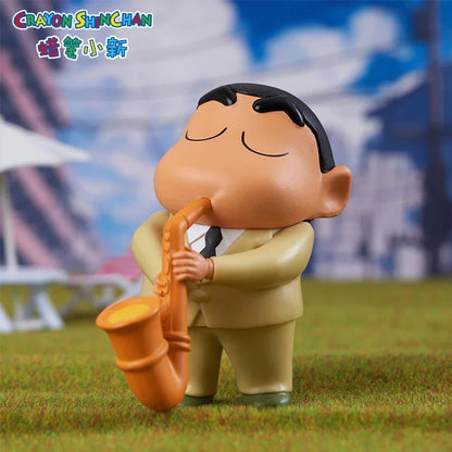 ShinChan Music Group Set - 6pcs (7.5 cm), ShinChan Orchestra Party, PVC Action Figures with Mic, Guitar & Saxophone, Ideal Gift for Music Lovers