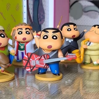 ShinChan Music Group Set - 6pcs (7.5 cm), ShinChan Orchestra Party, PVC Action Figures with Mic, Guitar & Saxophone, Ideal Gift for Music Lovers