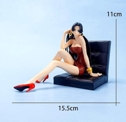 One Piece Boa Hancock PVC Figure (11cm), Beauty Anime Model, Sitting on Black Sofa in Red Hip Skirt and Red Heels, Beautiful Gift & Collectible