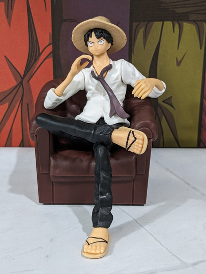 Cute One Piece Luffy Action Figure (13 cm Height), Sitting on a Sofa, PVC Anime Collectible, Best Gift for One Piece Lovers