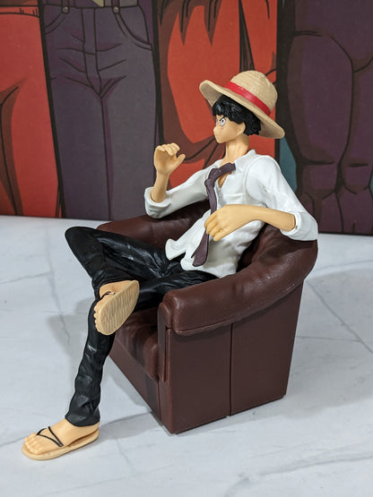 Cute One Piece Luffy Action Figure (13 cm Height), Sitting on a Sofa, PVC Anime Collectible, Best Gift for One Piece Lovers