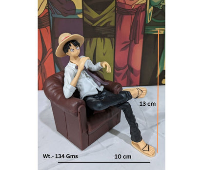 Cute One Piece Luffy Action Figure (13 cm Height), Sitting on a Sofa, PVC Anime Collectible, Best Gift for One Piece Lovers