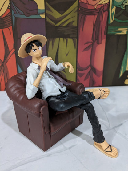 Cute One Piece Luffy Action Figure (13 cm Height), Sitting on a Sofa, PVC Anime Collectible, Best Gift for One Piece Lovers