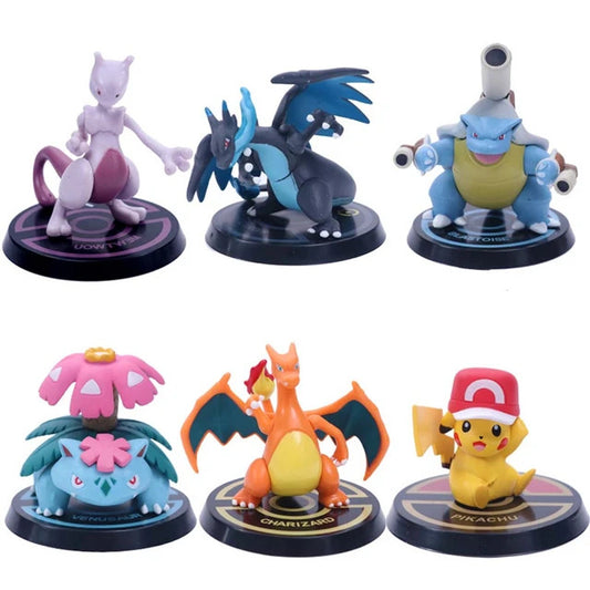 Cute Pokemon Action Figures Set, 6 Pcs Toy Set Collectibles, 5.5-7cm, High Quality PVC Figures with Name Display Stands, Best Gift for Pokemon Lovers