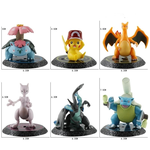 Cute Pokemon Action Figures Set, 6 Pcs Toy Set Collectibles, 5.5-7cm, High Quality PVC Figures with Name Display Stands, Best Gift for Pokemon Lovers