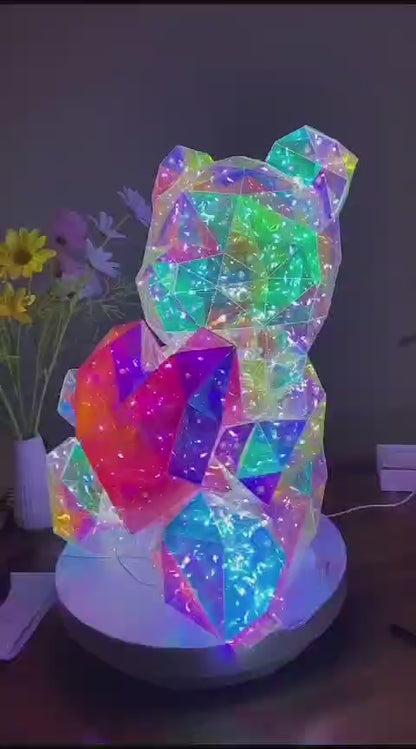 Cute Shining LED Teddy Bear Holding A Red Heart, Holographic Luminous Light-Up, Forever Gift for Birthday, Anniversary & Valentine's Day - 30 cm