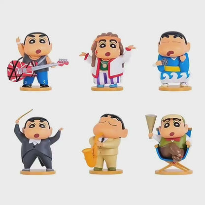 ShinChan Music Group Set - 6pcs (7.5 cm), ShinChan Orchestra Party, PVC Action Figures with Mic, Guitar & Saxophone, Ideal Gift for Music Lovers