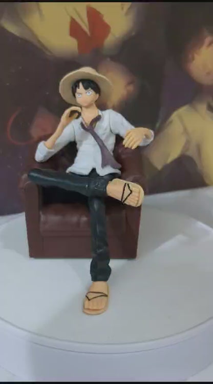 Cute One Piece Luffy Action Figure (13 cm Height), Sitting on a Sofa, PVC Anime Collectible, Best Gift for One Piece Lovers