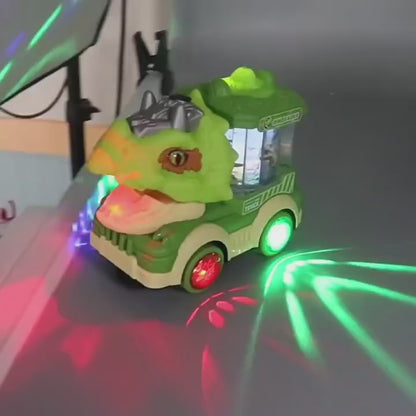 Electric Dinosaur Car Toy, Cool Lights & Simulated Dinosaur Sounds, Mouth Open & Close, Smoke Spray, Rotating Lamp, Kids Toy (Green)