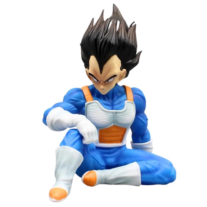 15cm DBZ Super Vegeta Action Figure, Sitting Pose, Premium PVC Anime Collectible, For Office Desk & Study Table Decor, Best Gift for DBZ Fans