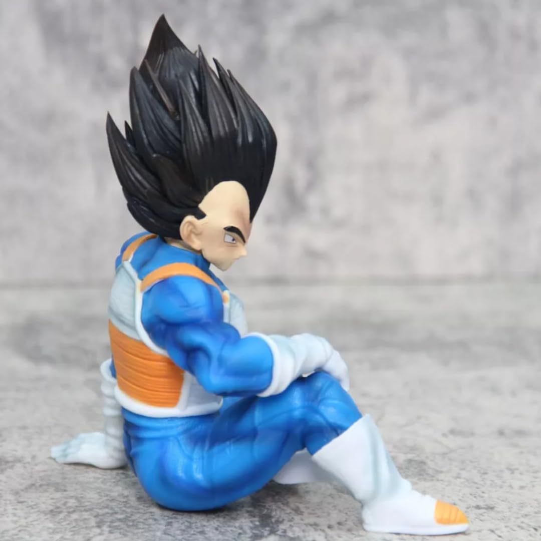 15cm DBZ Super Vegeta Action Figure, Sitting Pose, Premium PVC Anime Collectible, For Office Desk & Study Table Decor, Best Gift for DBZ Fans