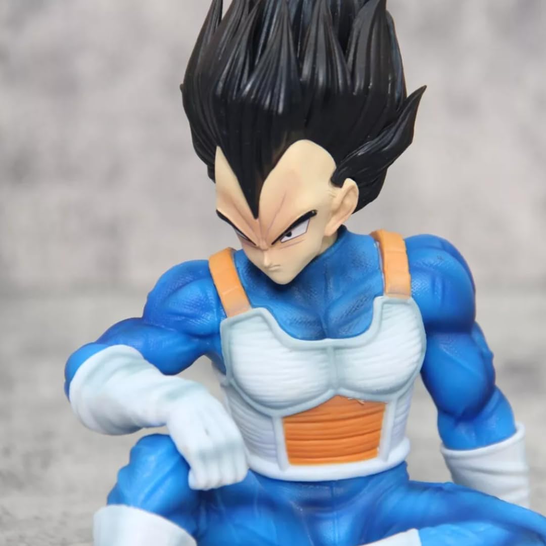 15cm DBZ Super Vegeta Action Figure, Sitting Pose, Premium PVC Anime Collectible, For Office Desk & Study Table Decor, Best Gift for DBZ Fans