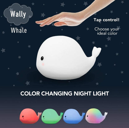 Whale Shape Silicon Night Lamp, Multicolor Changing Lights, USB Rechargeable, Room Decor Lamp