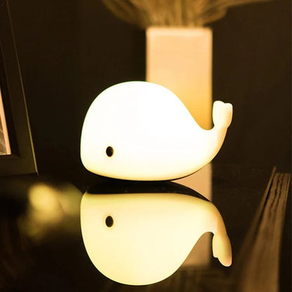 Whale Shape Silicon Night Lamp, Multicolor Changing Lights, USB Rechargeable, Room Decor Lamp