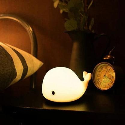 Whale Shape Silicon Night Lamp, Multicolor Changing Lights, USB Rechargeable, Room Decor Lamp