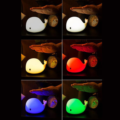 Whale Shape Silicon Night Lamp, Multicolor Changing Lights, USB Rechargeable, Room Decor Lamp