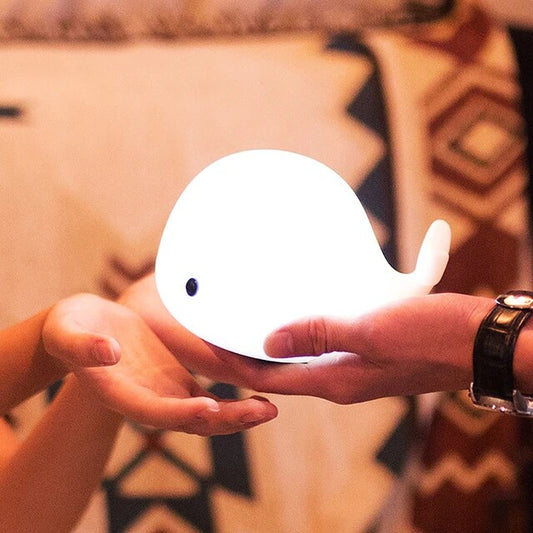 Whale Shape Silicon Night Lamp, Multicolor Changing Lights, USB Rechargeable, Room Decor Lamp